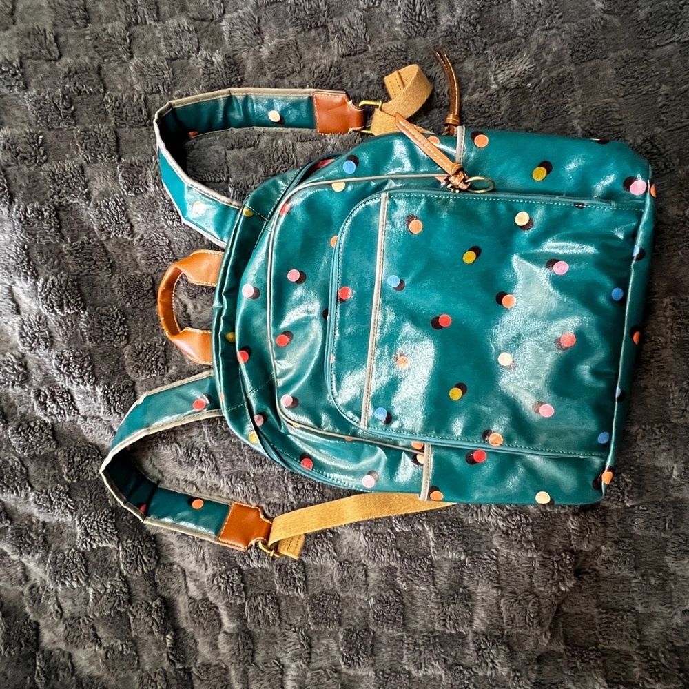 Fossil Teal Polka Dot Tote